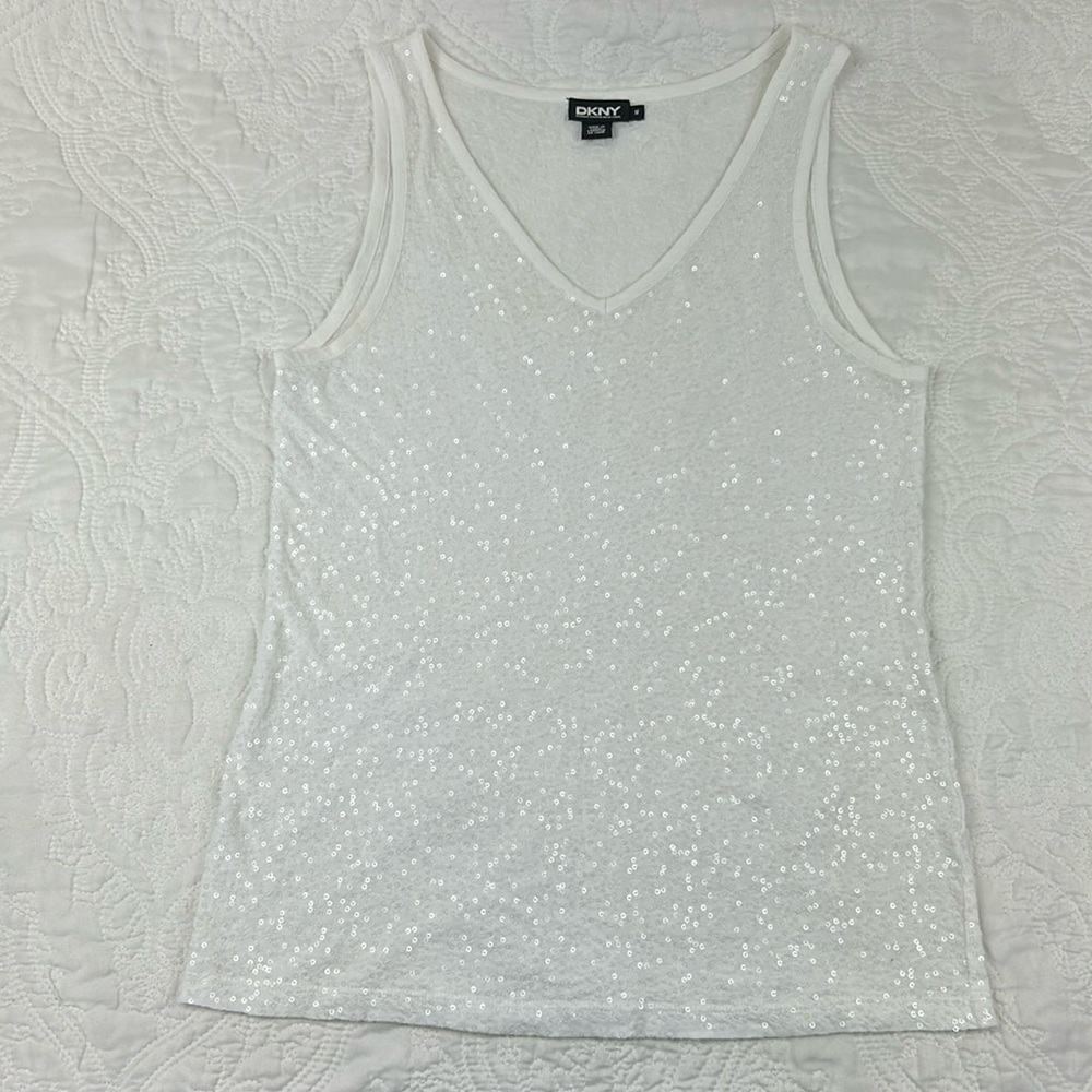 DKNY sparkle beaded v neck tank top women’s medium